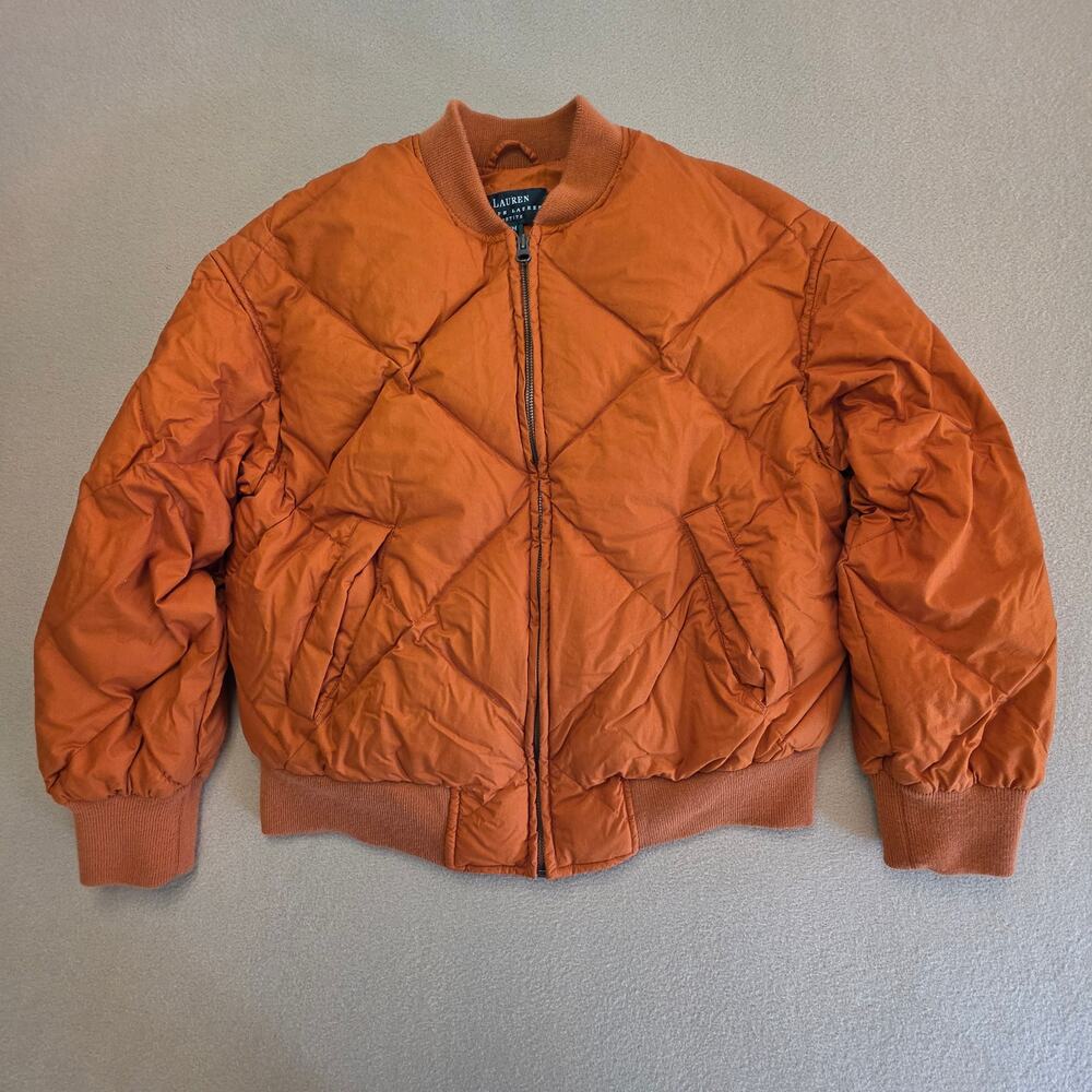 Lauren Ralph Lauren Vintage Orange Diamond Quilted Bomber Puffer Jacket Sz P/M